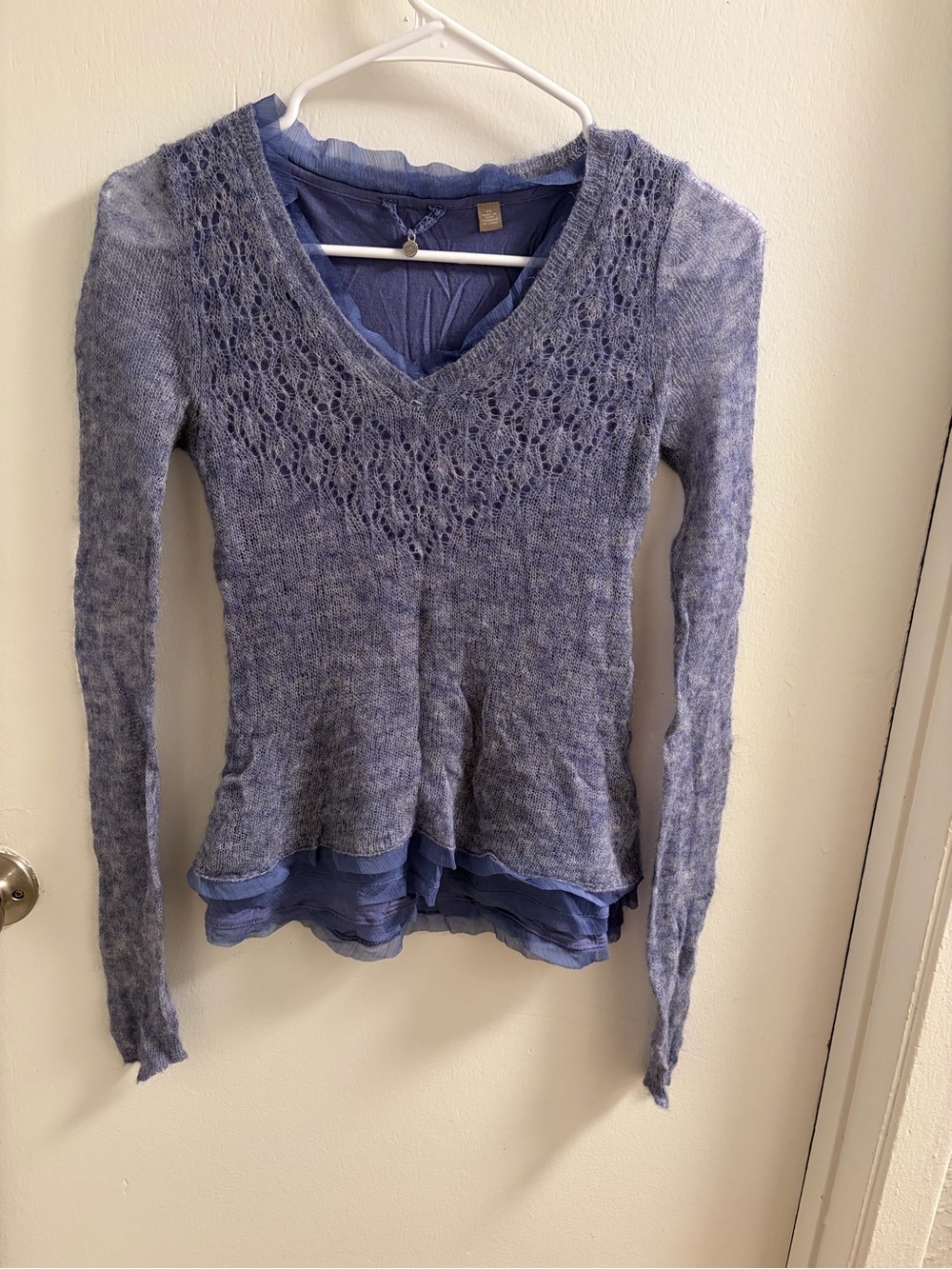 Anthropologie Knitted & Knotted Layered Alpaca Blend Sweater Periwinkle Blue